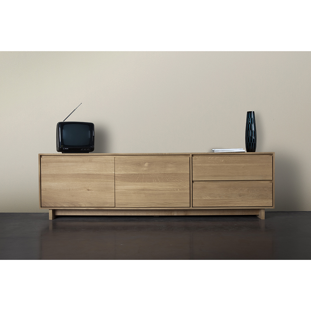 Wave TV Cupboard - 2 Doors, 1 Flip-down Door, 1 Drawer - Oak
