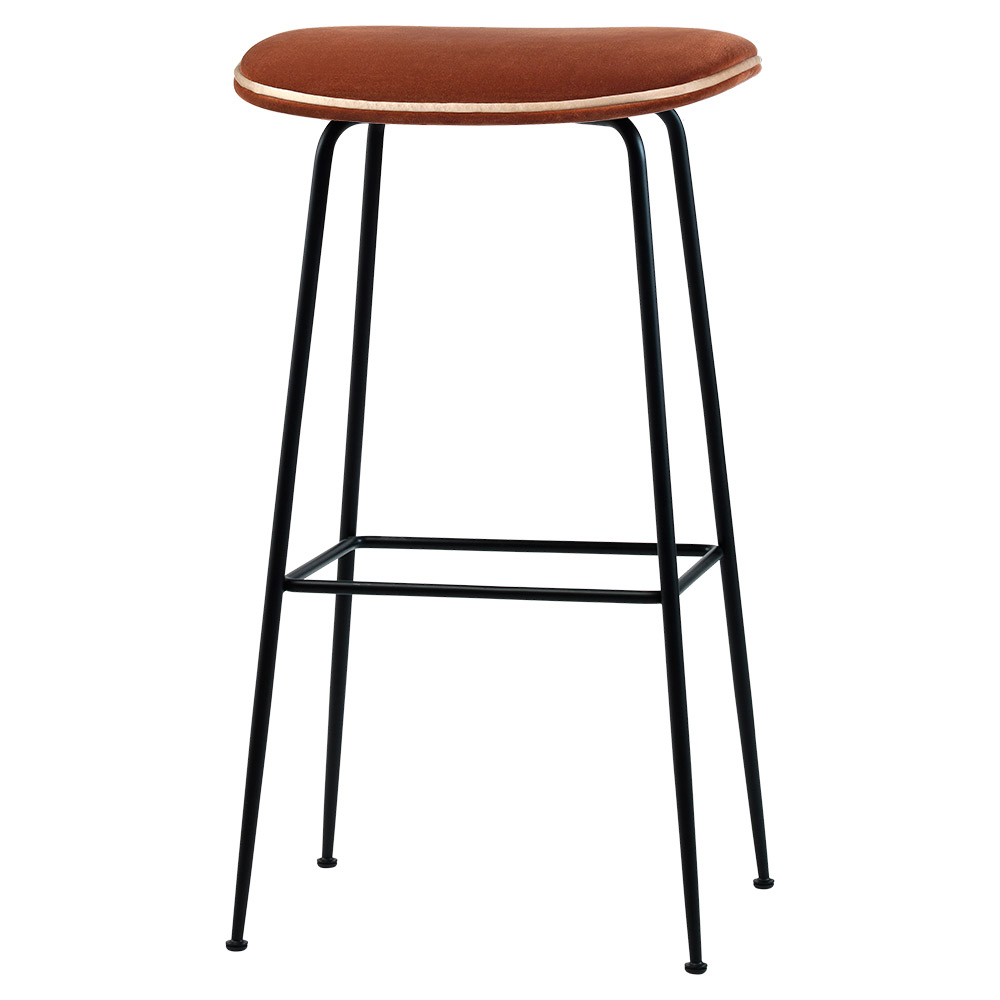 Beetle Bar Stool Orange Velvet Beige Piping Black Conic Base 1 | Rouse Home