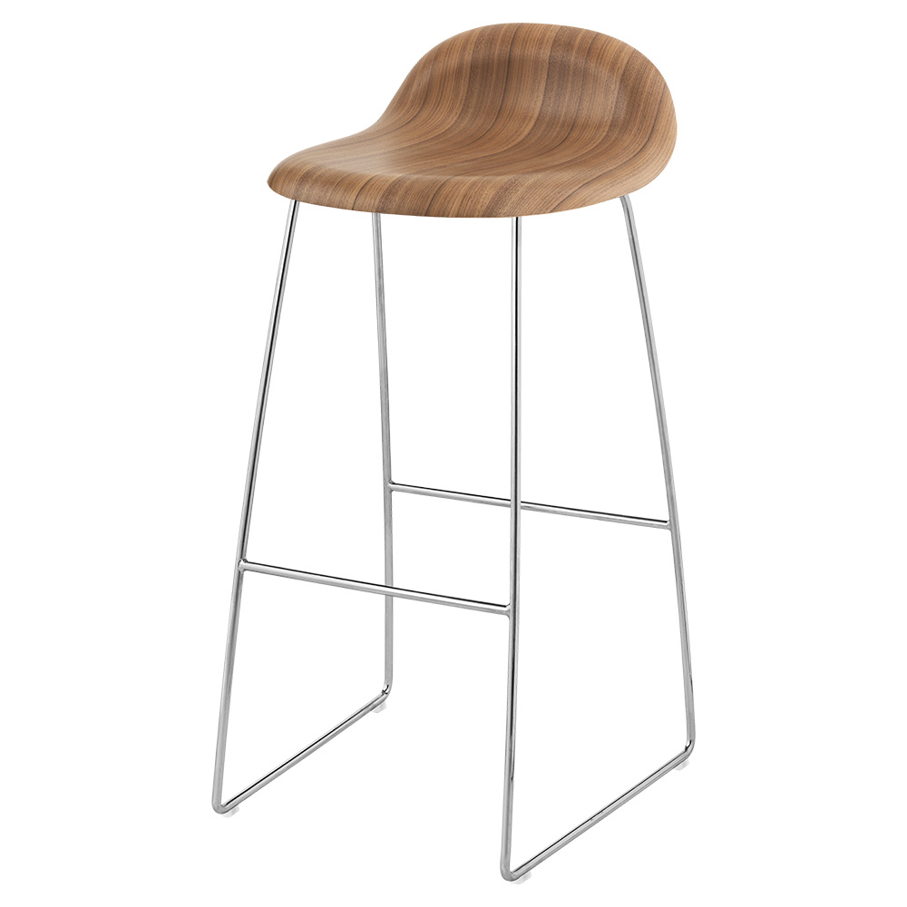 3D Counter Stool - American Walnut, Polished Stainless Steel Sledge Base
