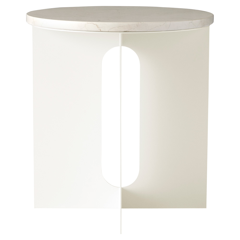 Androgyne 16.5″ Steel Side Table - Ivory, Crystal Rose Marble Top