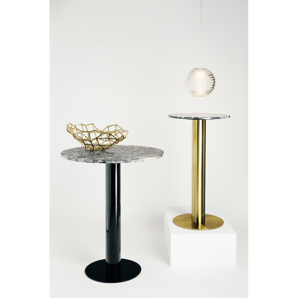 Tube 36" Bar Table - Pebble Marble Top, Black Base