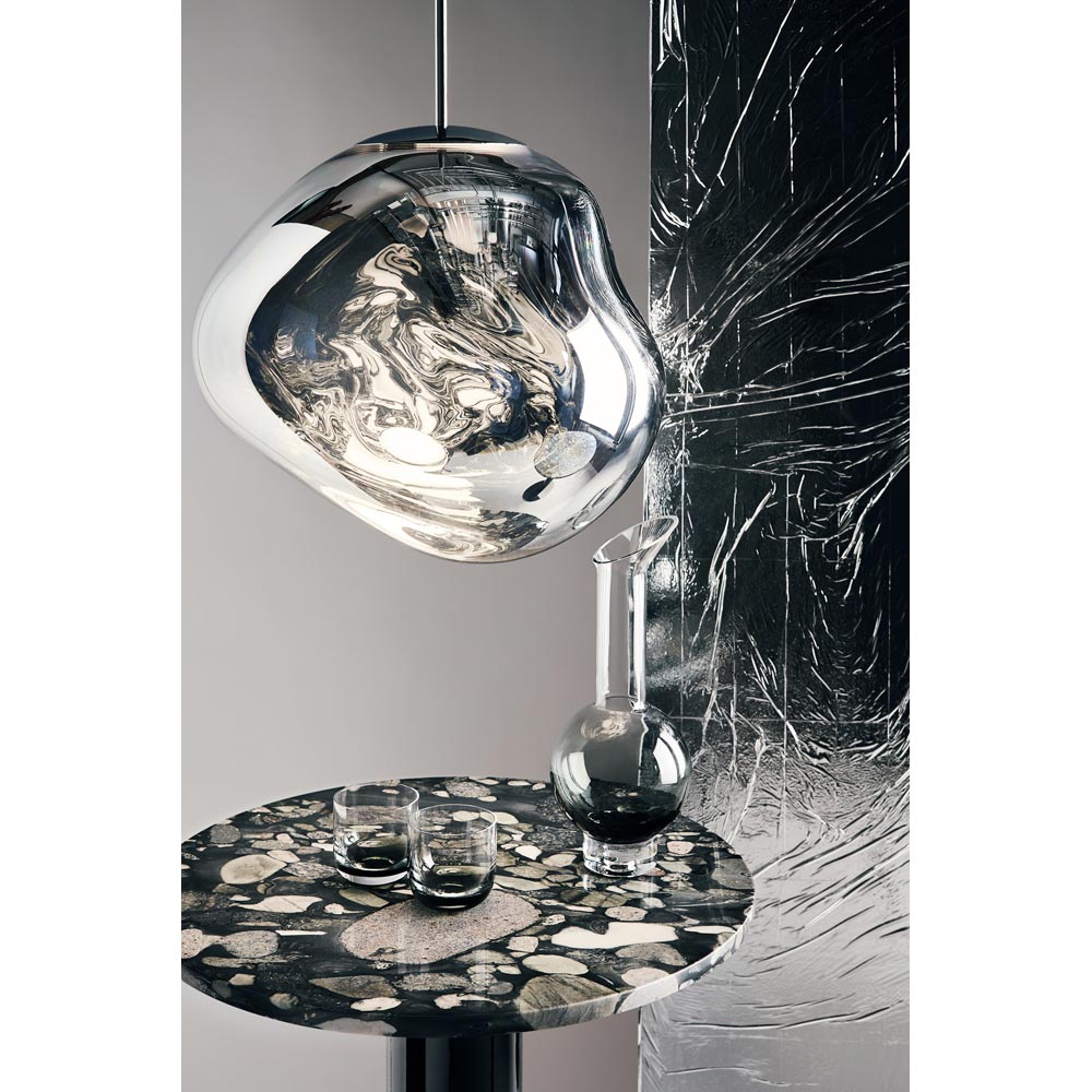 Tube 36" Bar Table - Pebble Marble Top, Black Base
