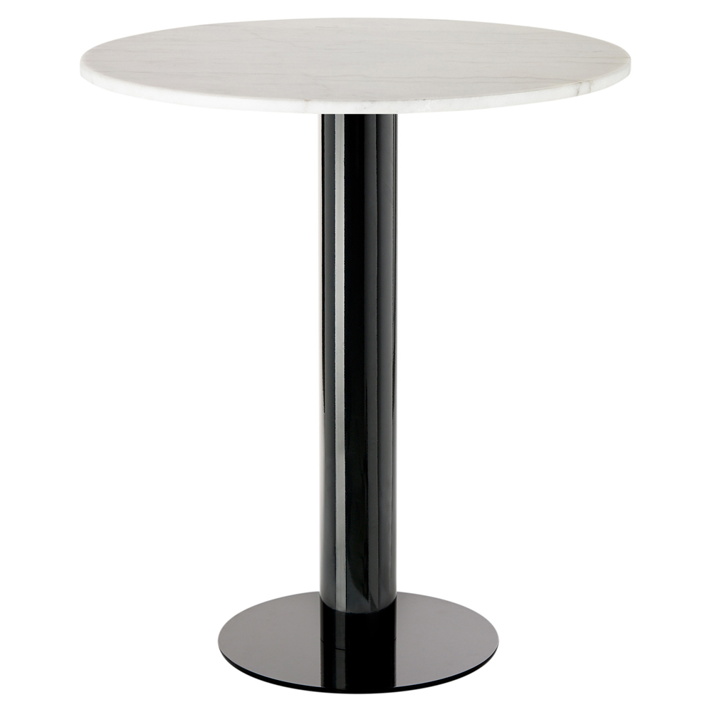 Tube 36" Bar Table - White Marble Top, Black Base