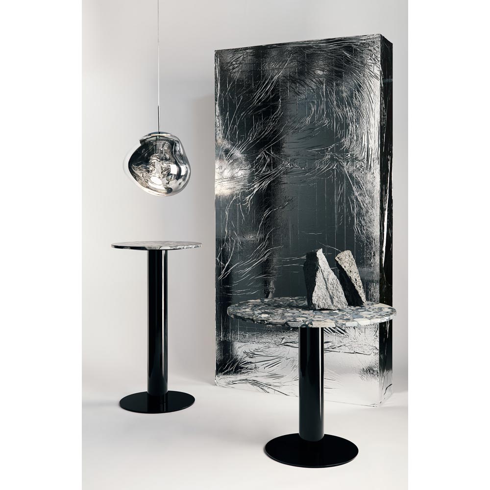Tube 36" Dining Table - Pebble Marble Top, Black Base