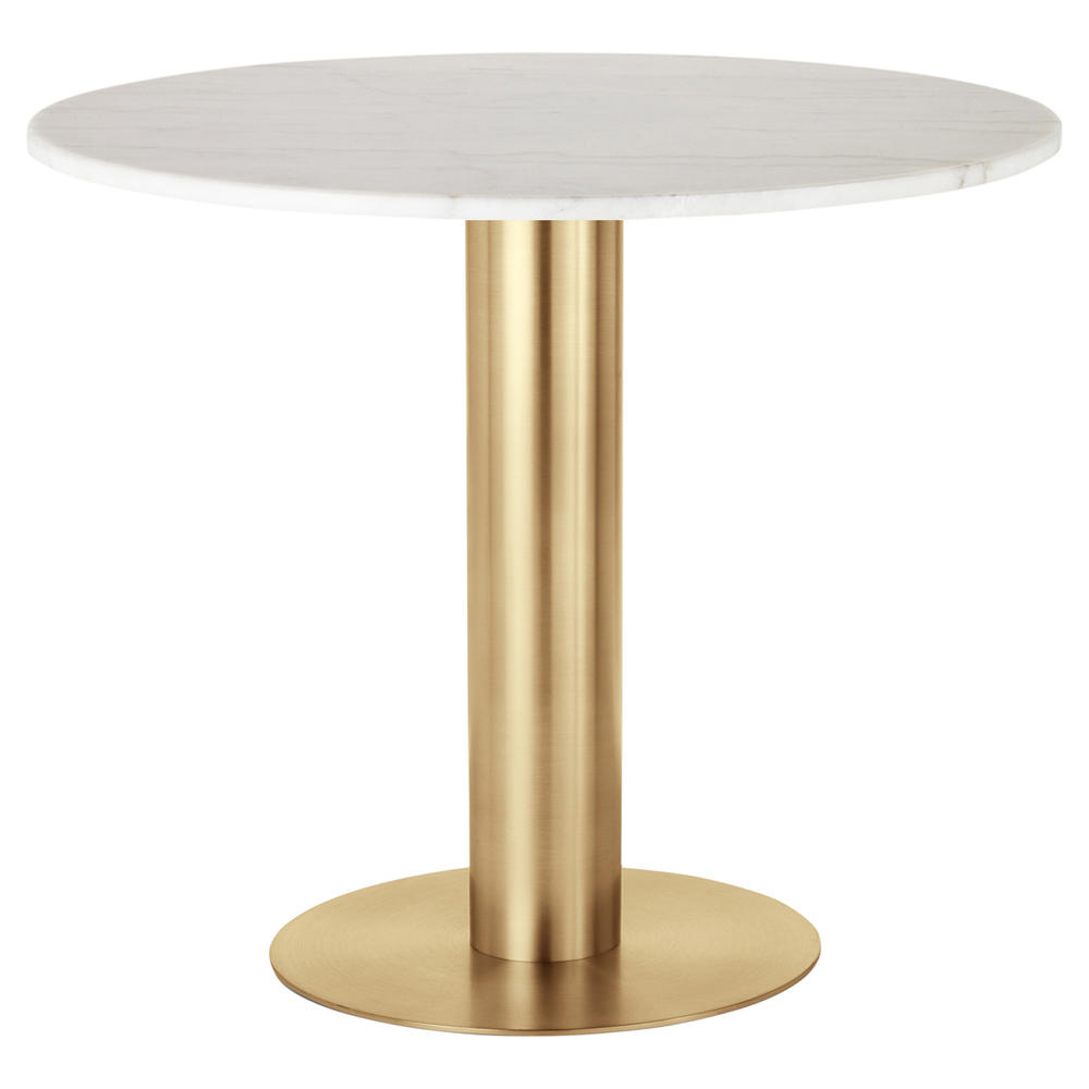 Tube 36" Dining Table - White Marble Top, Brass Base