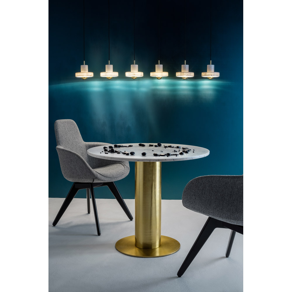 Tube 36" Dining Table - White Marble Top, Brass Base
