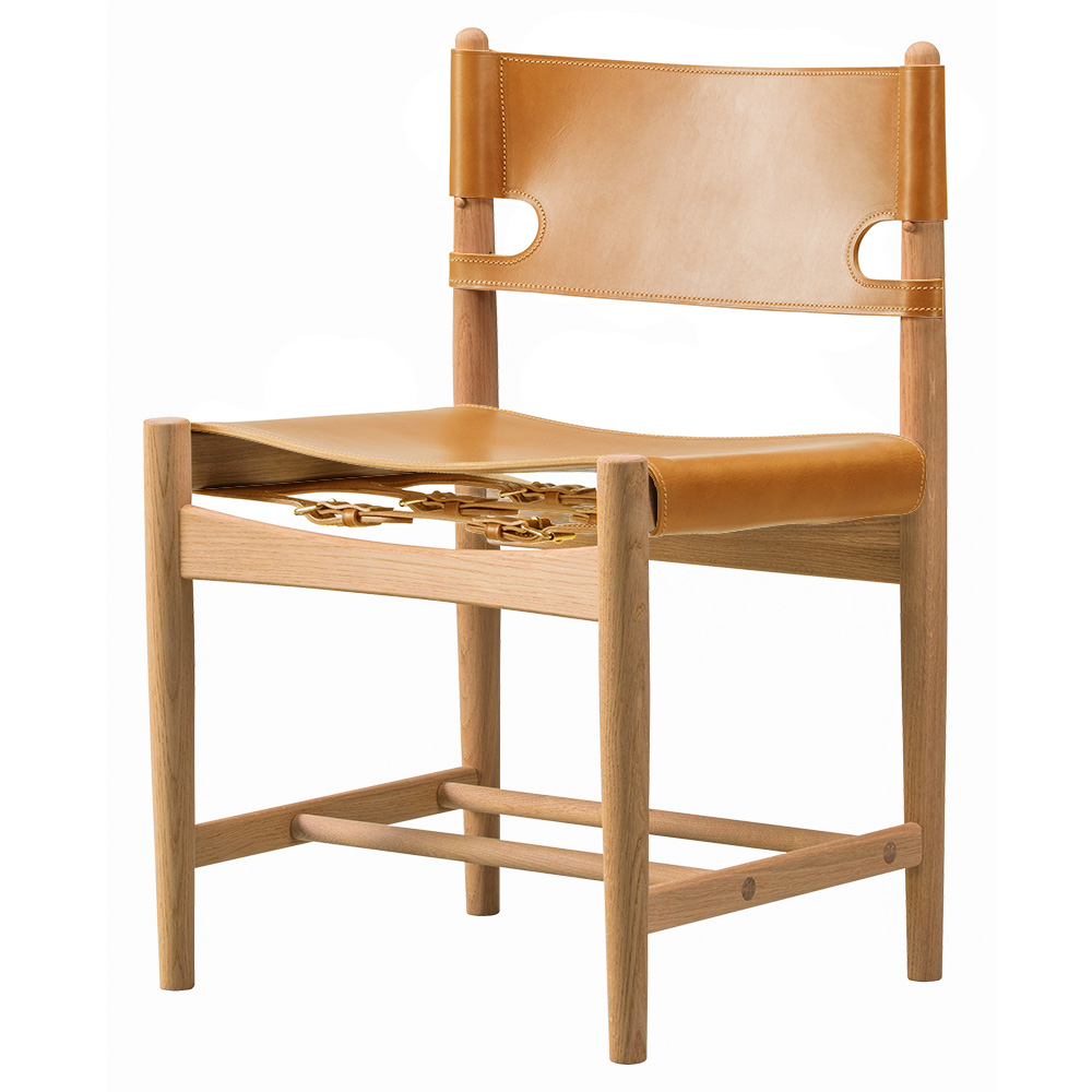 The Spanish Dining Chair - Natural Saddle Leather, Oak Oiled