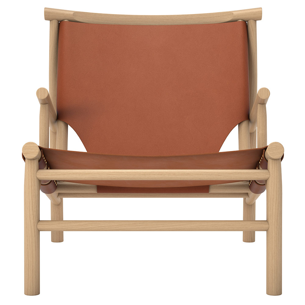 Samurai Lounge Chair - Natural Oak, Brandy Leather