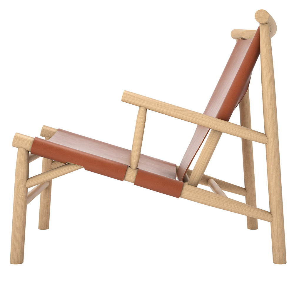 Samurai Lounge Chair - Natural Oak, Brandy Leather
