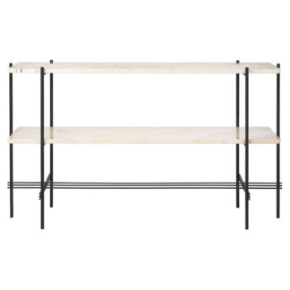 TS 2 Tier Console Table - Neutral White Travertine, Black
