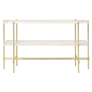 TS 2 Tier Console Table - Neutral White Travertine, Brass