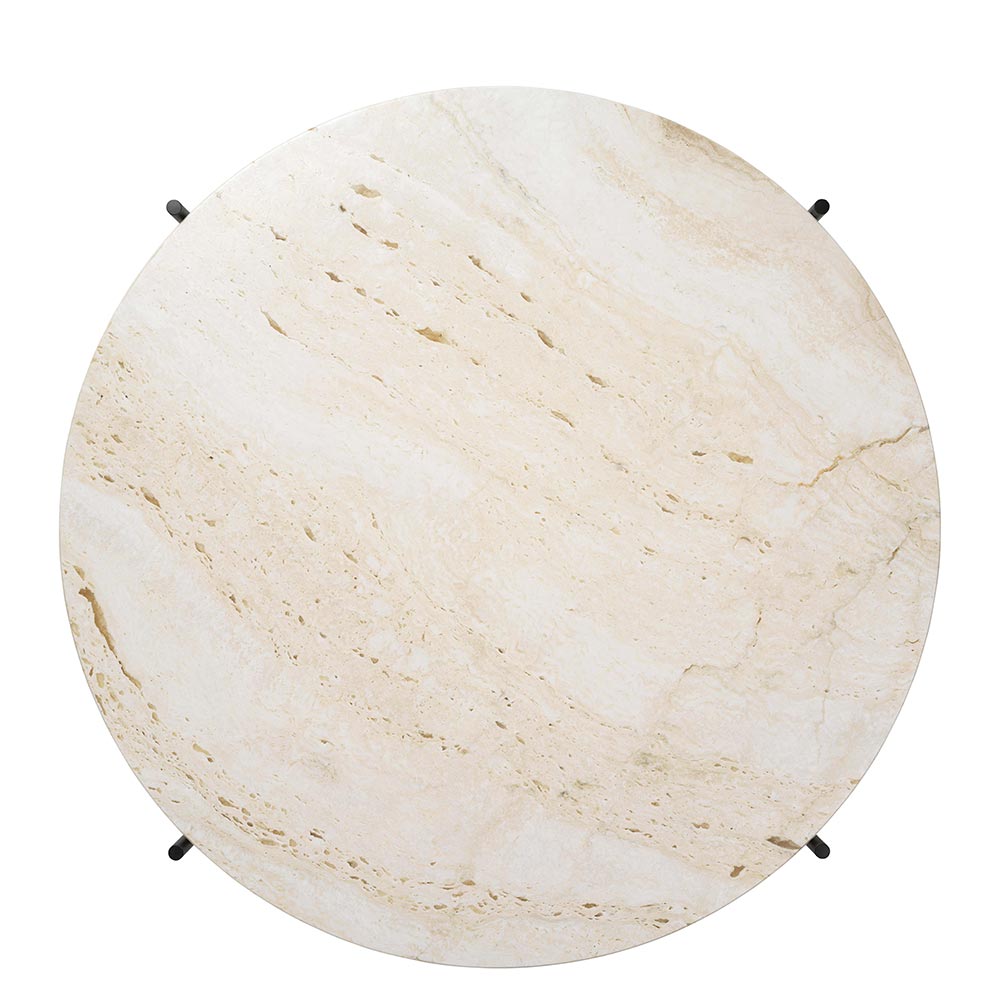 TS Round Coffee Table Medium - Neutral White Travertine, Black | Rouse Home
