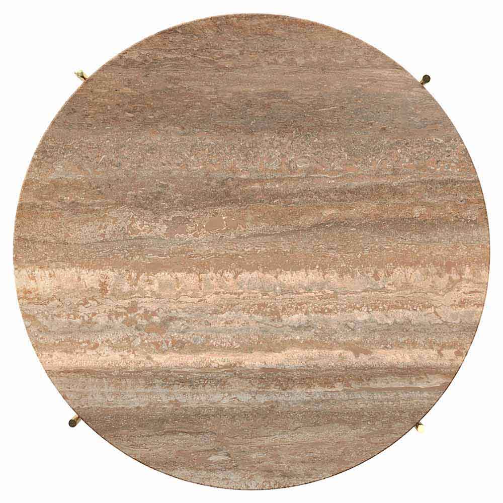 TS Round Coffee Table Medium - Warm Taupe Travertine, Brass