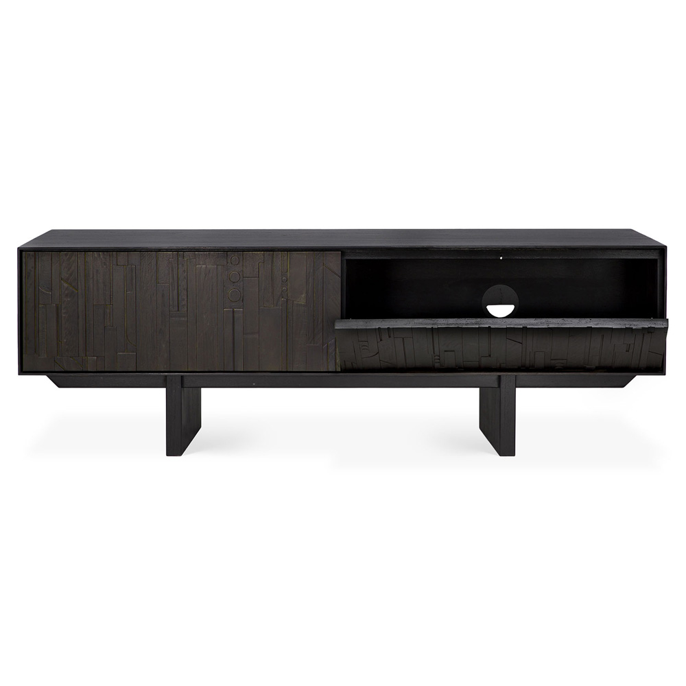Teak Mosaic Media Cabinet - 1 Flip Down Door, 1 Drawer