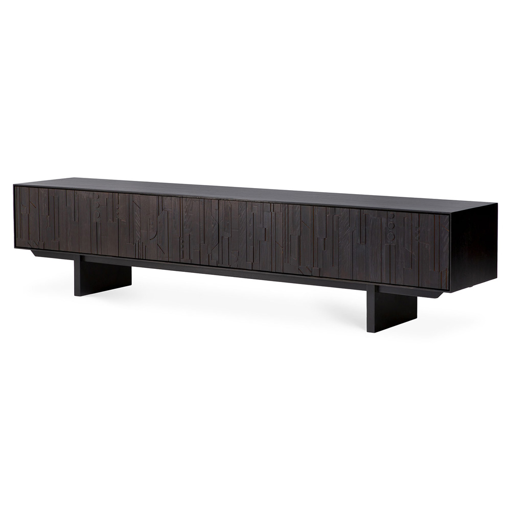 Teak Mosaic Media Cabinet - 1 Flip Down Door, 2 Drawers