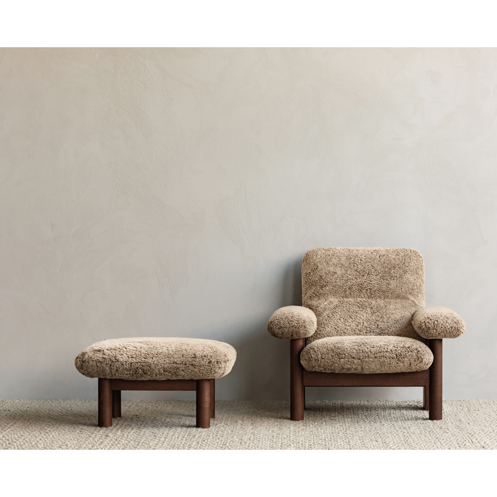Brasilia Ottoman - Walnut, Sheepskin Sahara