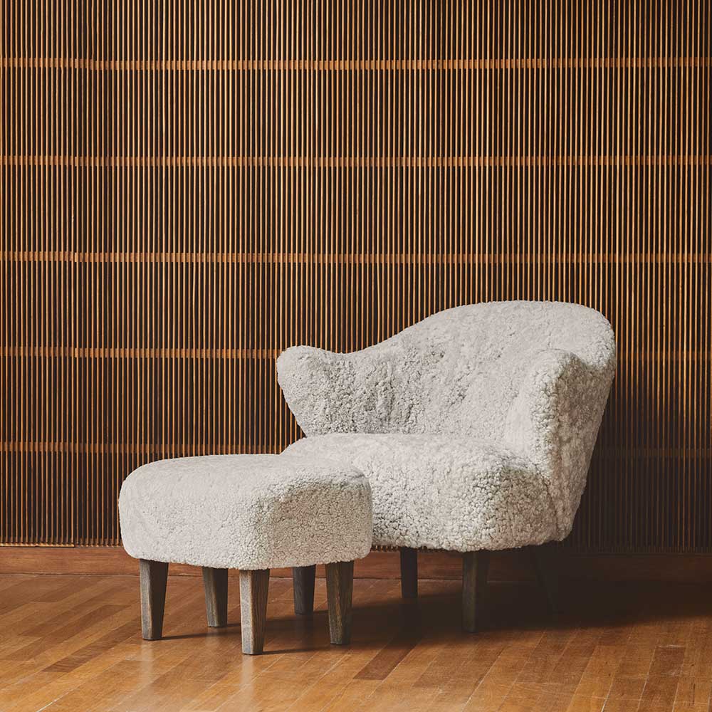 Ingeborg Footstool - Espresso Sheepskin, Natural Oak