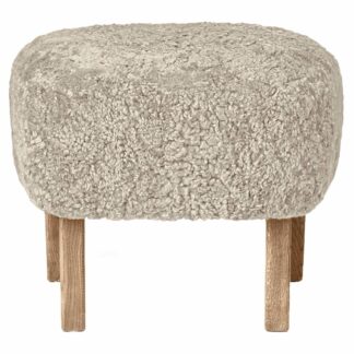 Ingeborg Footstool - Moonlight Sheepskin, Natural Oak