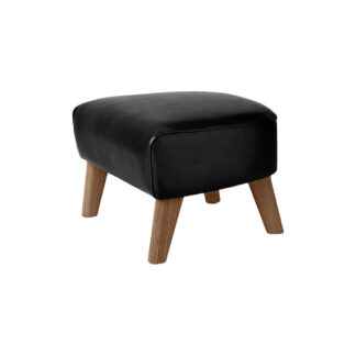 My Own Footstool - 0500S Black Nevada Leather, Smoked Oak