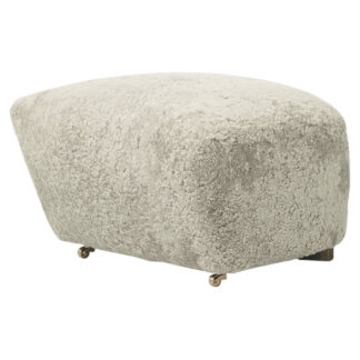 The Tired Man Footstool - Green Tea Sheepskin, Smoked Oak
