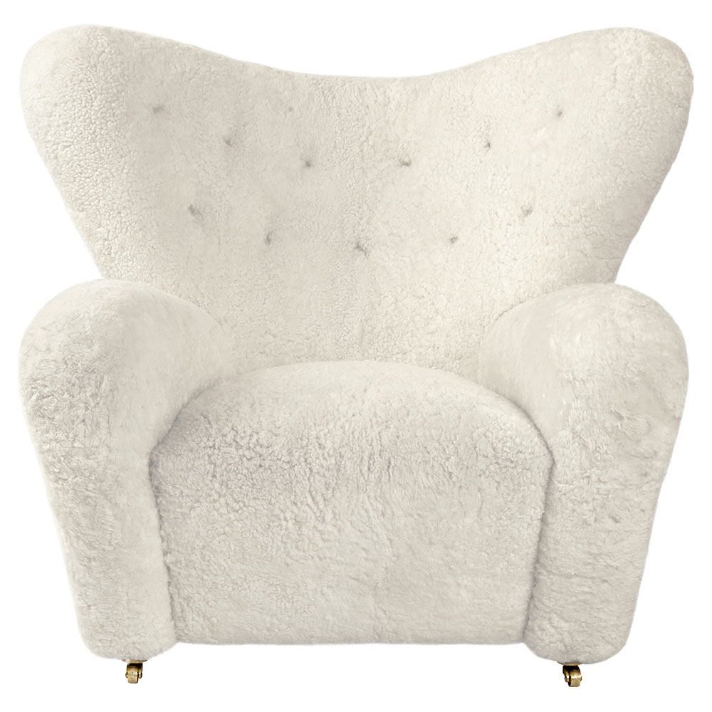 The Tired Man Lounge Chair - Off White Sheepskin, Natural Oak