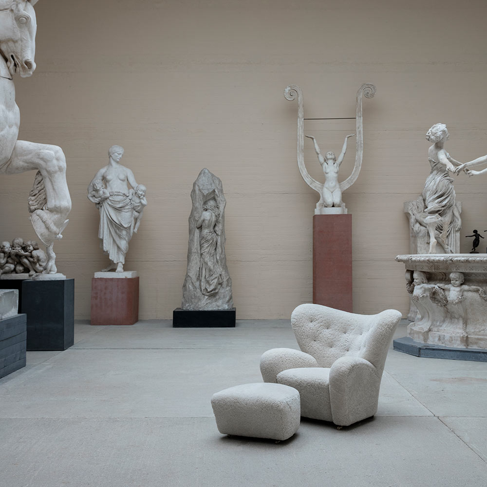 The Tired Man Lounge Chair - Off White Sheepskin, Natural Oak