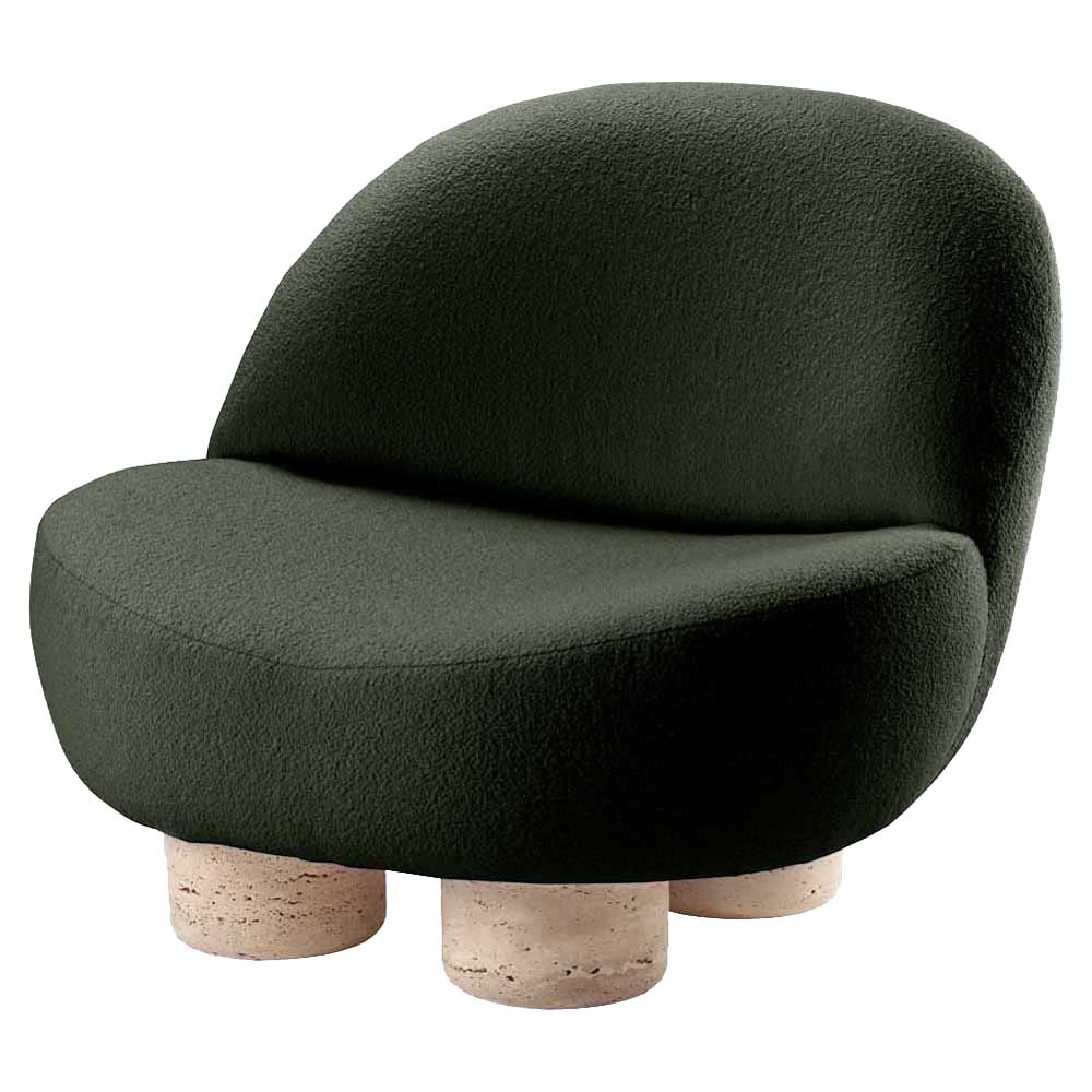 Hygge Armchair - Forest Boucle, Travertine Marble Feet