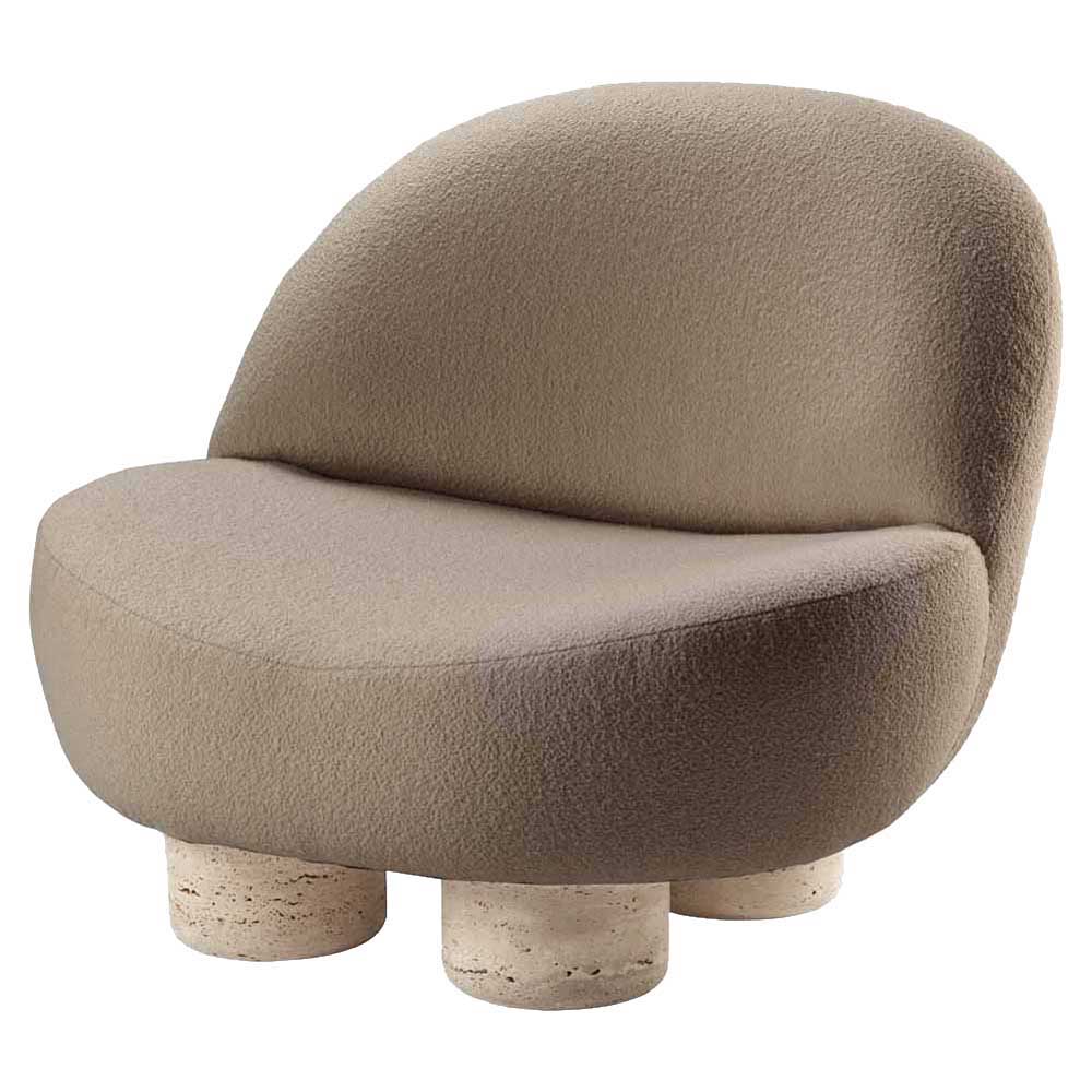 Hygge Armchair - Latte Boucle, Travertine Marble Feet