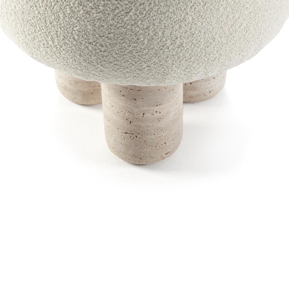 Hygge Stool White Boucle Travertine Marble Feet 4 | Rouse Home
