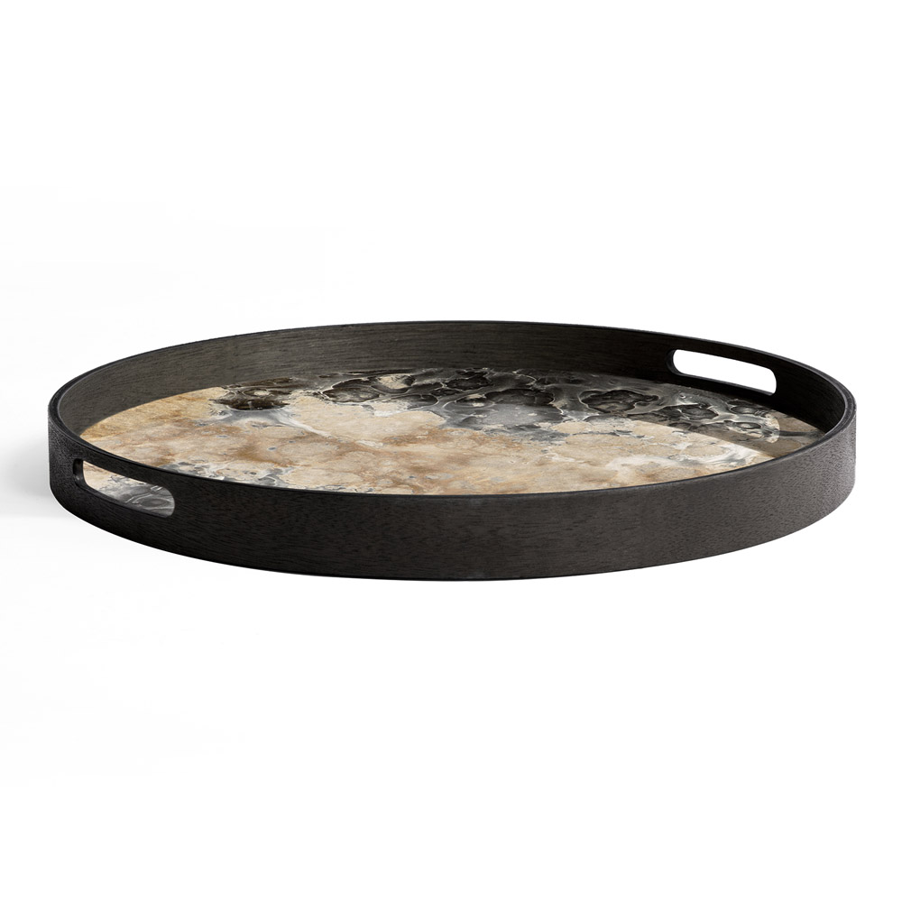 Black Organic Glass Tray - Round, Small