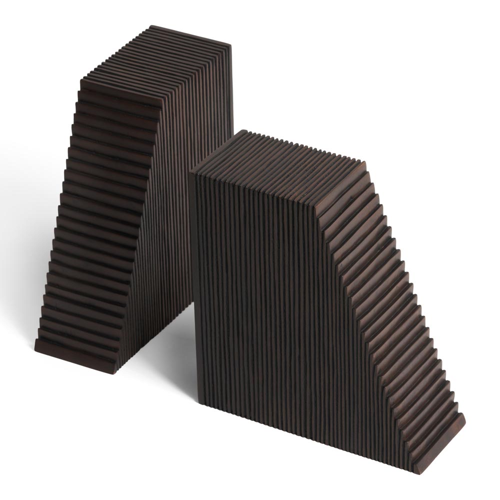 Grooves Book Ends - Dark Brown Mahogany