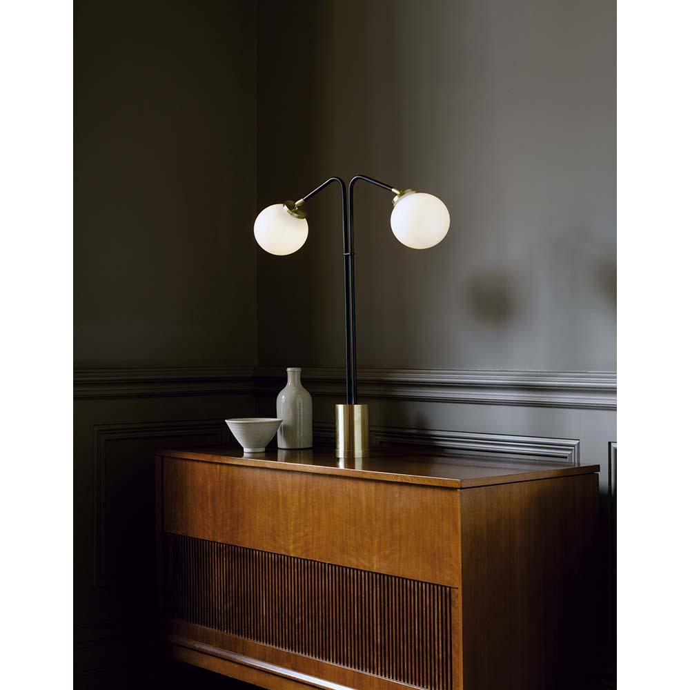 Array Twin Table Lamp - Bronze, Satin Brass, Opal Glass Shades