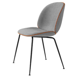 Beetle Upholstered Dining Chair - Gray, Cognac Piping, Black Chrome Legs