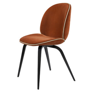 Beetle Upholstered Dining Chair - Orange Velvet, Sierra Piping, Black Stained Beech Legs