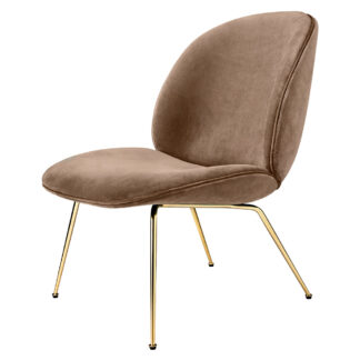 Beetle Upholstered Lounge Chair - Beige, Brass Legs