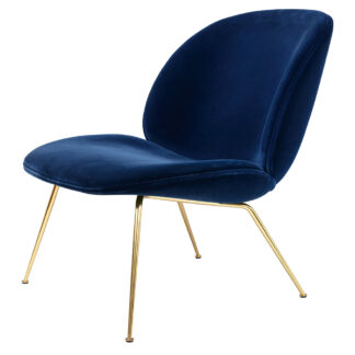 Beetle Upholstered Lounge Chair - Blue Sapphire Velvet, Brass Legs