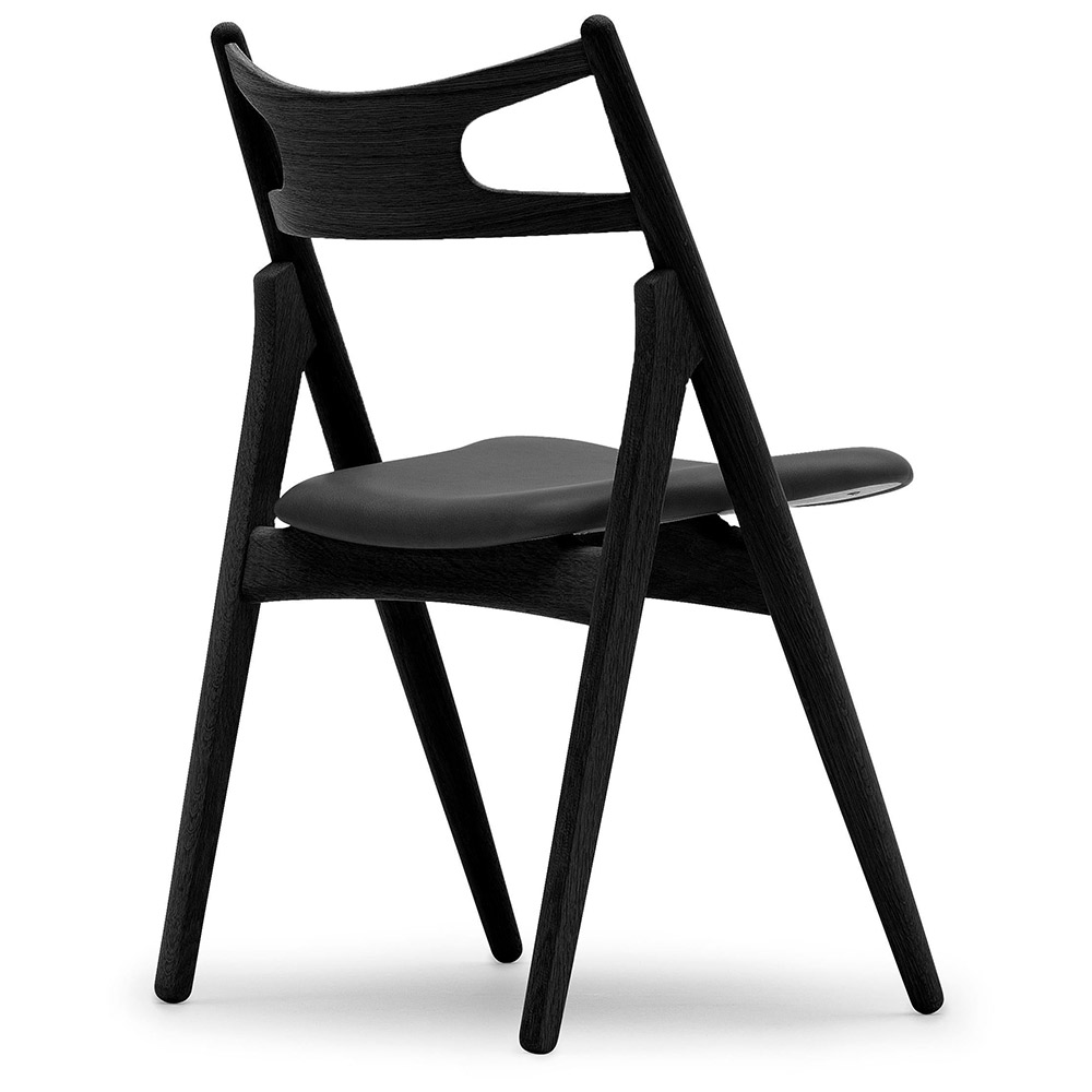 CH29P Dining Chair - Leather Thor 301, Black Painted Oak