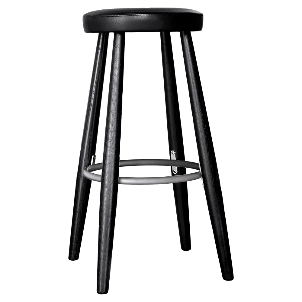 Ch56 Bar Stool Leather Black Oak 1 | Rouse Home