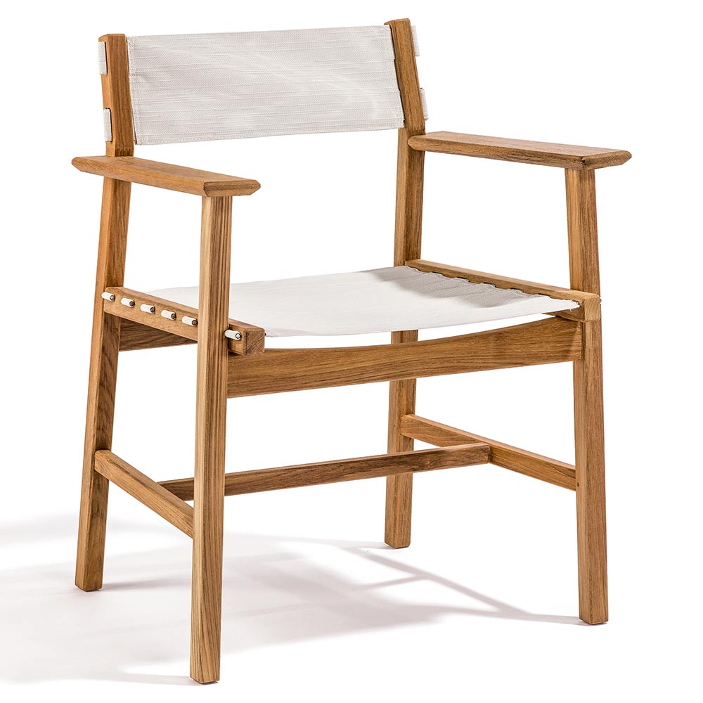 Djuro Outdoor Armchair - White Fabric, Teak