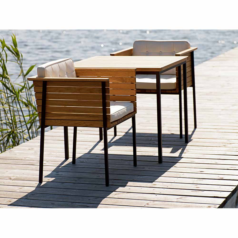 Haringe Outdoor Square Table - Teak, Black Stainless Steel Frame