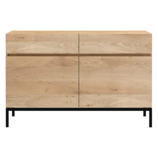 Ligna Sideboard - 2 Doors, 2 Drawers, Oak, Black Metal Legs