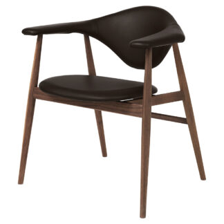 Masculo Fully Upholstered Dining Chair - Dark Brown Leather, American Walnut Base