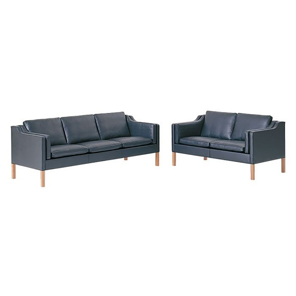 Mogensen 2212 2 Seater Sofa - Leather, Black Oak | Rouse Home