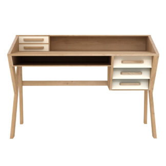 Oak Origami desk - cream - 5 drawers