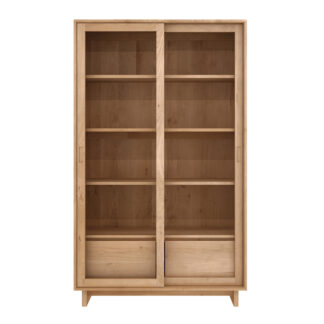 Oak Wave book rack - 2 sliding glass doors - 2 drawers