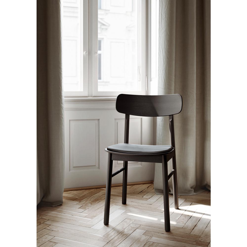 Soma Seat Upholstered Dining Chair - Black Painted Ash, Black Leather | Rouse Home
