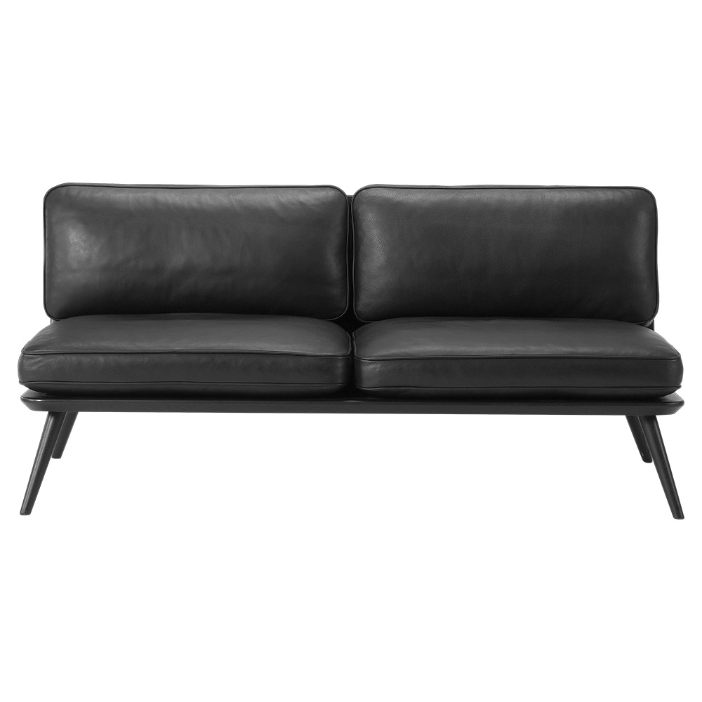 Spine Lounge Sofa - Leather, Black Lacquered Ash