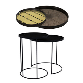 Tray Nesting Tables High Round - Bronze Slice and Brown Dots