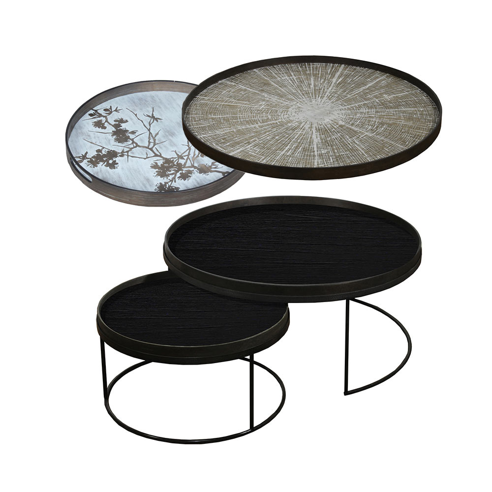 Tray Nesting Tables Low Round XL - Blossom Driftwood and White Slice