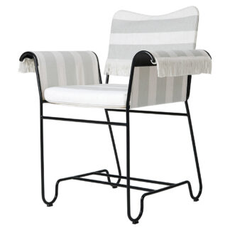 Tropique Dining Chair With Fringes - Leslie Stripe 20, Black Base